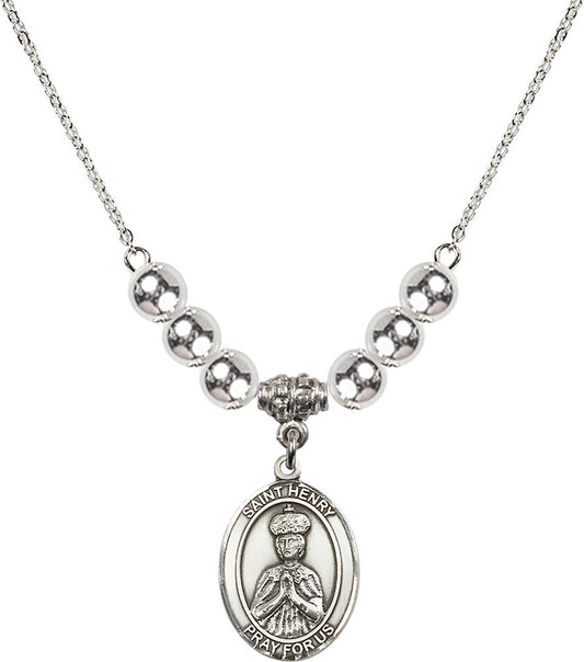 Sterling Silver Saint Henry II Birthstone Necklace with Sterling Silver Beads - 8046