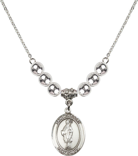 Sterling Silver Saint Gregory the Great Birthstone Necklace with Sterling Silver Beads - 8048