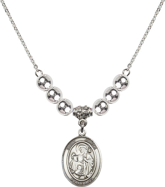Sterling Silver Saint James the Greater Birthstone Necklace with Sterling Silver Beads - 8050