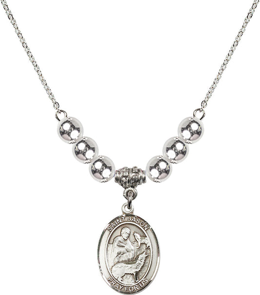 Sterling Silver Saint Jason Birthstone Necklace with Sterling Silver Beads - 8051