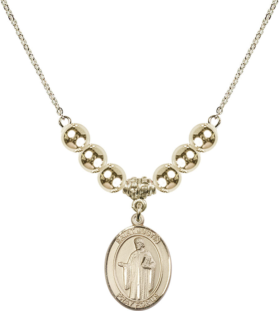 14kt Gold Filled Saint Justin Birthstone Necklace with Gold Filled Beads - 8052