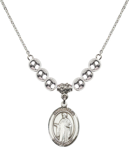 Sterling Silver Saint Justin Birthstone Necklace with Sterling Silver Beads - 8052