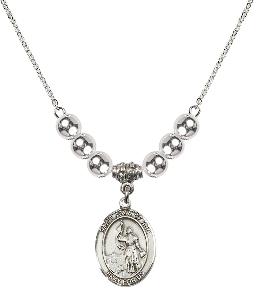 Sterling Silver Saint Joan of Arc Birthstone Necklace with Sterling Silver Beads - 8053