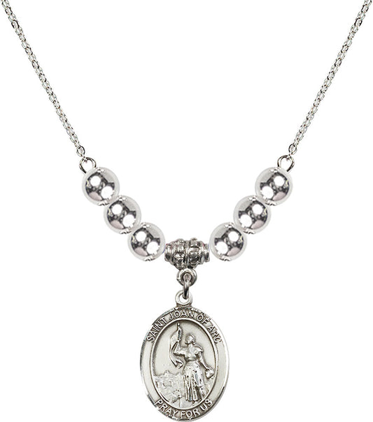 Sterling Silver Saint Joan of Arc Birthstone Necklace with Sterling Silver Beads - 8053