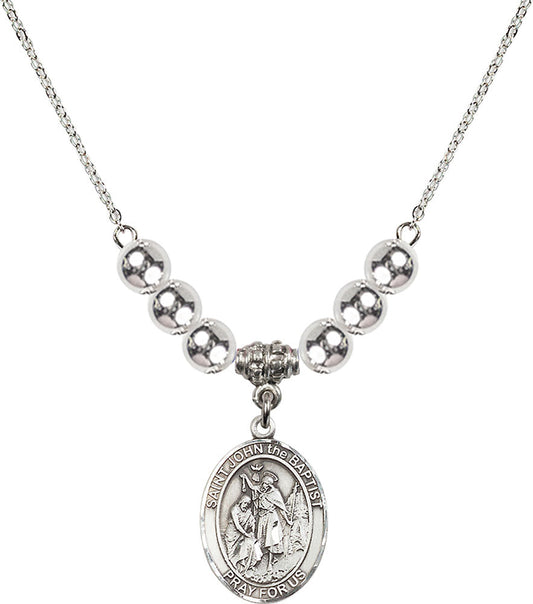 Sterling Silver Saint John the Baptist Birthstone Necklace with Sterling Silver Beads - 8054