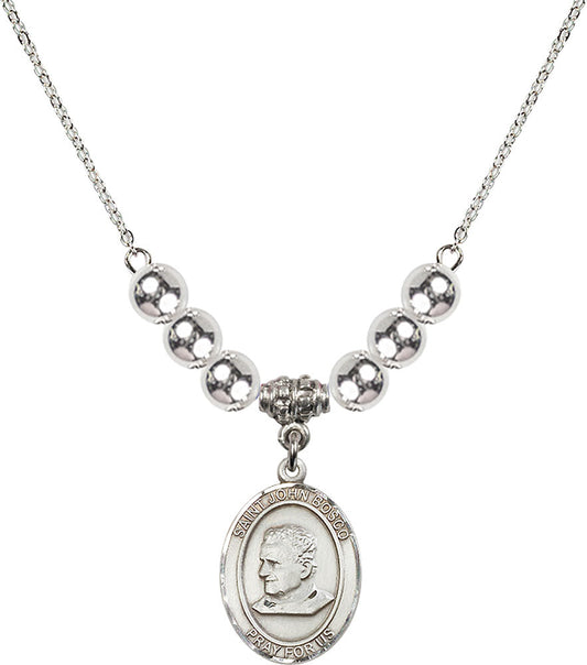 Sterling Silver Saint John Bosco Birthstone Necklace with Sterling Silver Beads - 8055