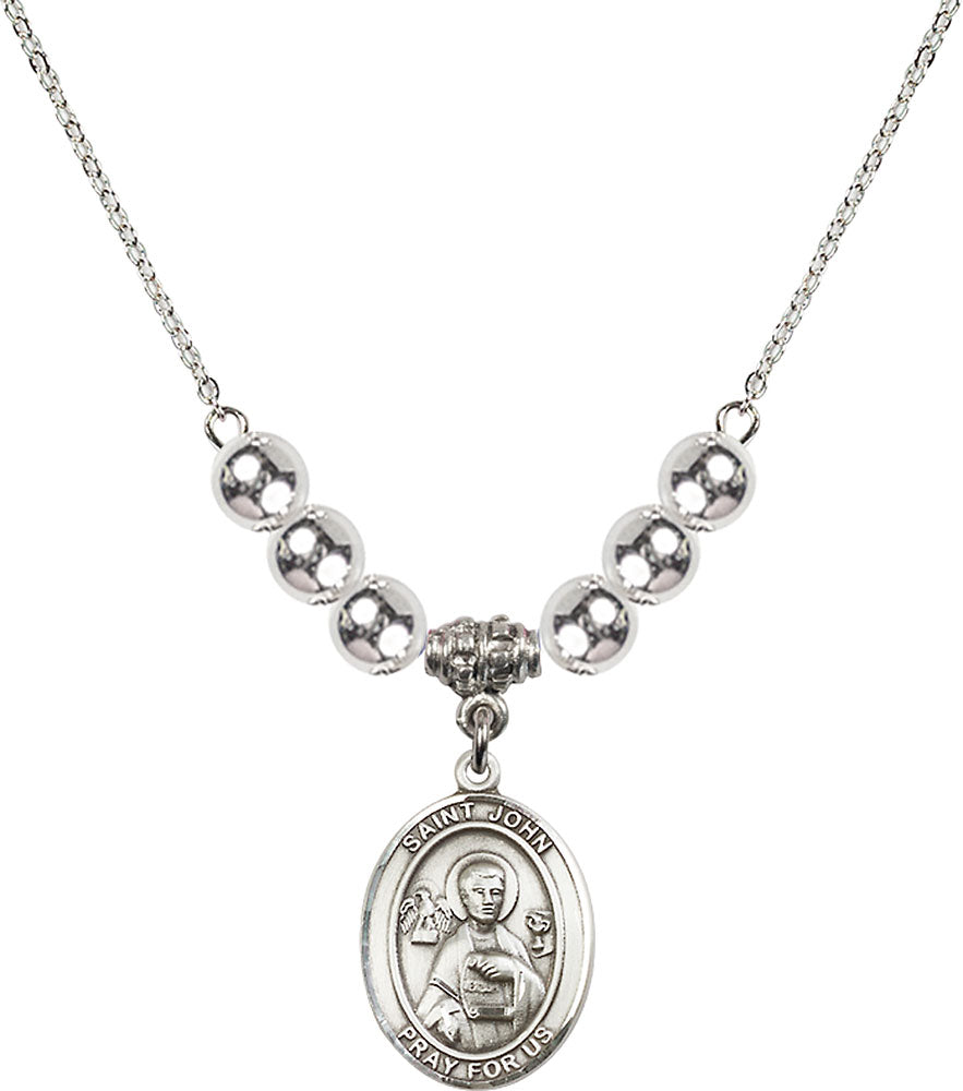 Sterling Silver Saint John the Apostle Birthstone Necklace with Sterling Silver Beads - 8056