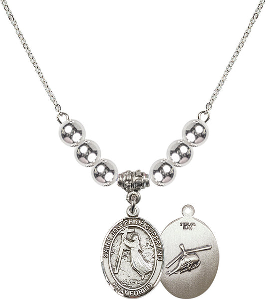 Sterling Silver Saint Joseph of Cupertino/Helecopter Birthstone Necklace with Sterling Silver Beads - 8057