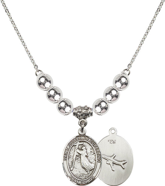 Sterling Silver Saint Joseph of Cupertino Birthstone Necklace with Sterling Silver Beads - 8057