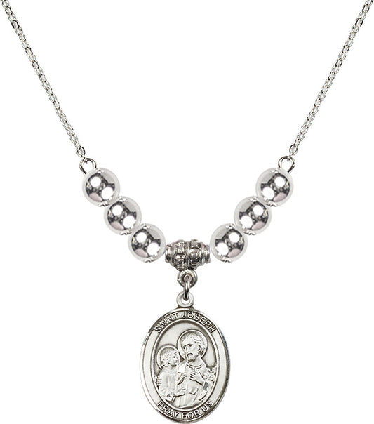 Sterling Silver Saint Joseph Birthstone Necklace with Sterling Silver Beads - 8058