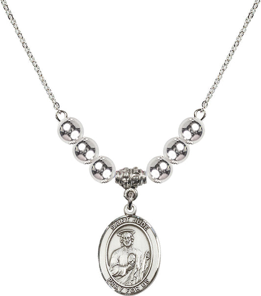 Sterling Silver Saint Jude Thaddeus Birthstone Necklace with Sterling Silver Beads - 8060