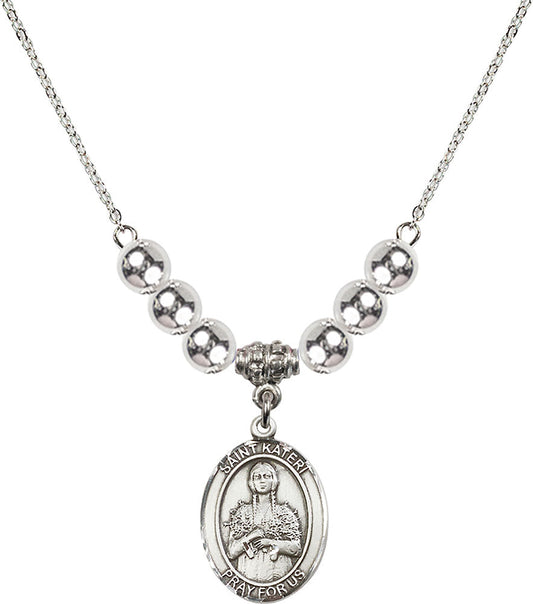 Sterling Silver Saint Kateri Tekakwitha Birthstone Necklace with Sterling Silver Beads - 8061