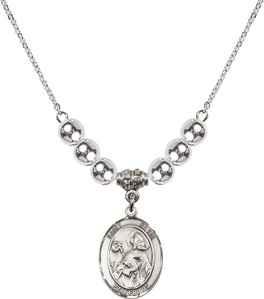 Sterling Silver Saint Kevin Birthstone Necklace with Sterling Silver Beads - 8062