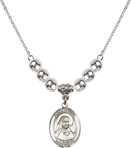 Sterling Silver Saint Louise de Marillac Birthstone Necklace with Sterling Silver Beads - 8064