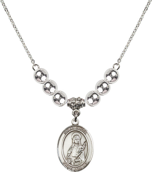 Sterling Silver Saint Lucia of Syracuse Birthstone Necklace with Sterling Silver Beads - 8065