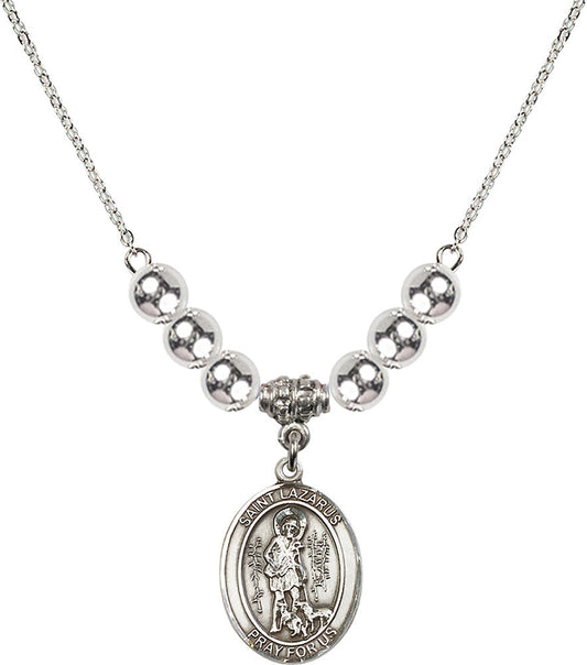 Sterling Silver Saint Lazarus Birthstone Necklace with Sterling Silver Beads - 8066