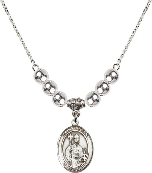 Sterling Silver Saint Kilian Birthstone Necklace with Sterling Silver Beads - 8067