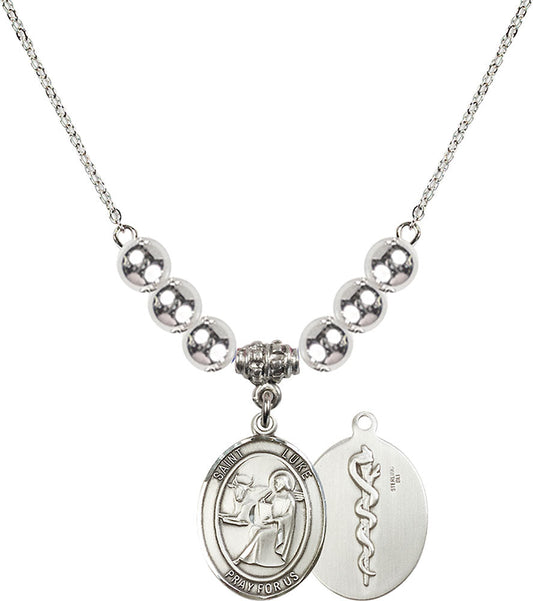 Sterling Silver Saint Luke the Apostle / Doctor Birthstone Necklace with Sterling Silver Beads - 8068