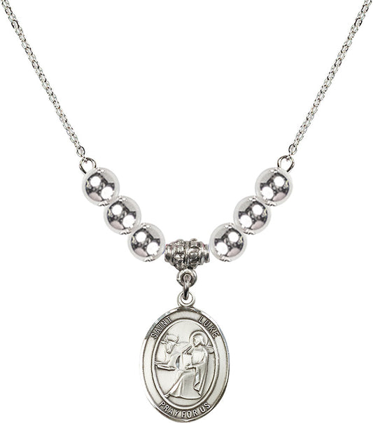 Sterling Silver Saint Luke the Apostle Birthstone Necklace with Sterling Silver Beads - 8068