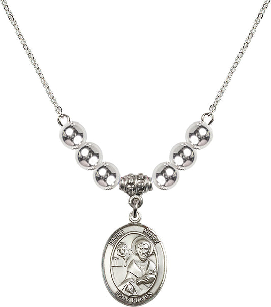 Sterling Silver Saint Mark the Evangelist Birthstone Necklace with Sterling Silver Beads - 8070