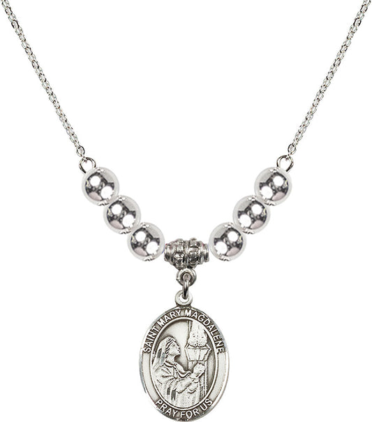 Sterling Silver Saint Mary Magdalene Birthstone Necklace with Sterling Silver Beads - 8071