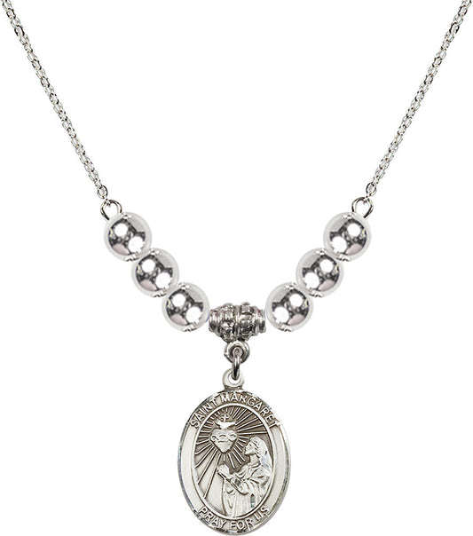 Sterling Silver Saint Margaret Mary Alacoque Birthstone Necklace with Sterling Silver Beads - 8072