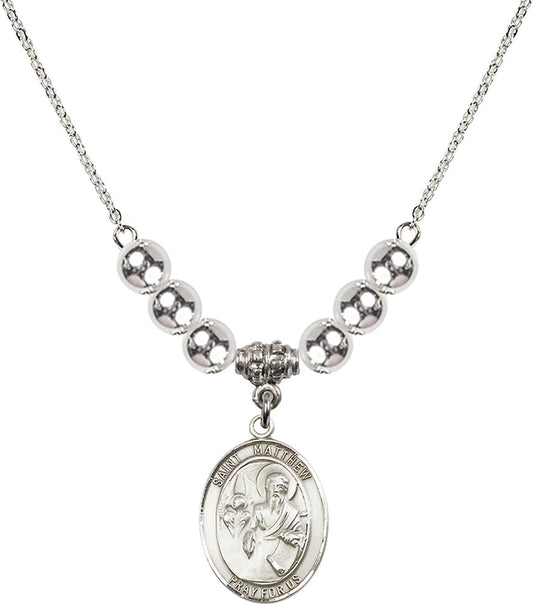 Sterling Silver Saint Matthew the Apostle Birthstone Necklace with Sterling Silver Beads - 8074