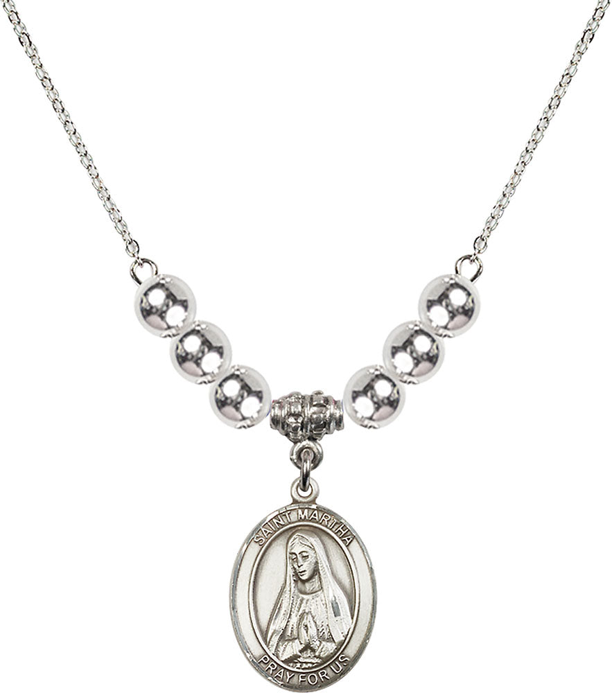 Sterling Silver Saint Martha Birthstone Necklace with Sterling Silver Beads - 8075