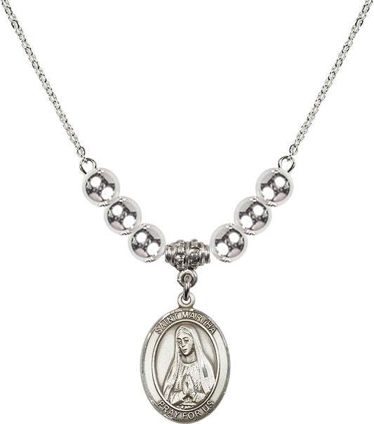 Sterling Silver Saint Martha Birthstone Necklace with Sterling Silver Beads - 8075