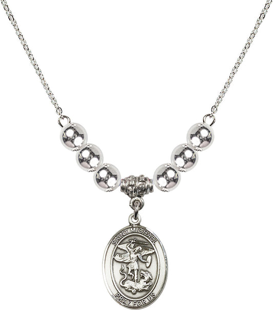Sterling Silver Saint Michael the Archangel Birthstone Necklace with Sterling Silver Beads - 8076