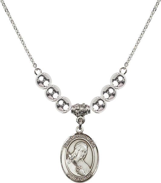 Sterling Silver Saint Philomena Birthstone Necklace with Sterling Silver Beads - 8077