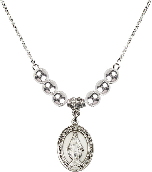 Sterling Silver Miraculous Birthstone Necklace with Sterling Silver Beads - 8078