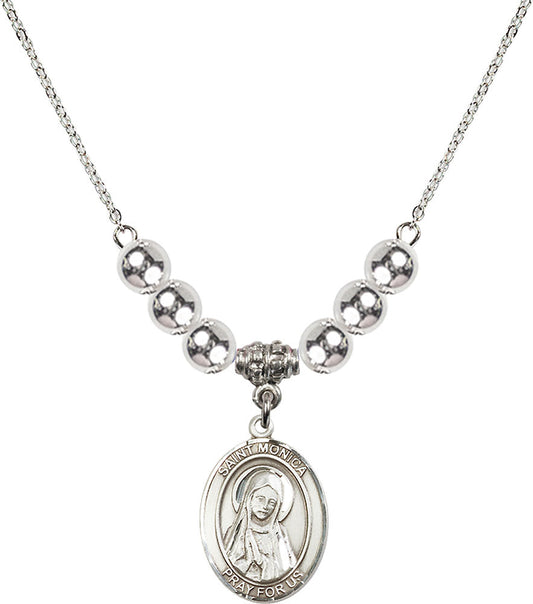 Sterling Silver Saint Monica Birthstone Necklace with Sterling Silver Beads - 8079