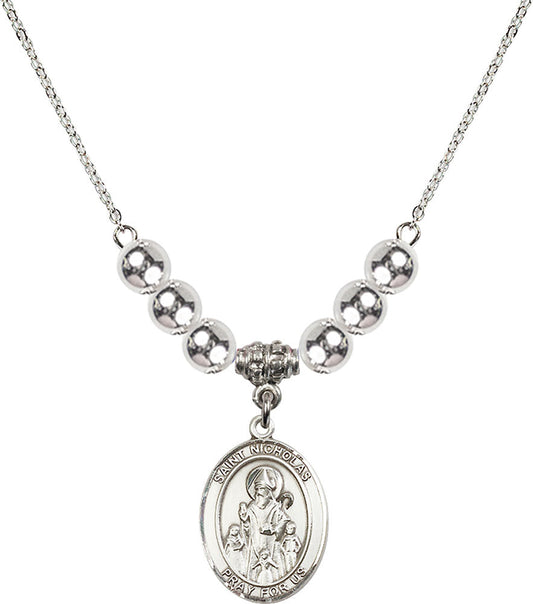 Sterling Silver Saint Nicholas Birthstone Necklace with Sterling Silver Beads - 8080