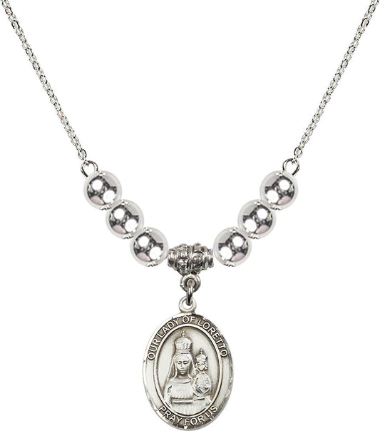 Sterling Silver Our Lady of Loretto Birthstone Necklace with Sterling Silver Beads - 8082