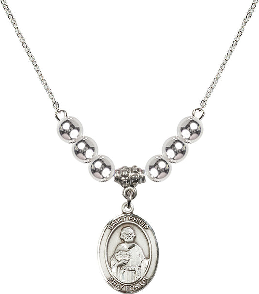 Sterling Silver Saint Philip the Apostle Birthstone Necklace with Sterling Silver Beads - 8083