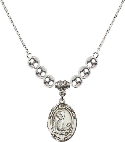 Sterling Silver Saint Bonaventure Birthstone Necklace with Sterling Silver Beads - 8085