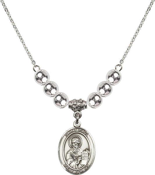 Sterling Silver Saint Paul the Apostle Birthstone Necklace with Sterling Silver Beads - 8086