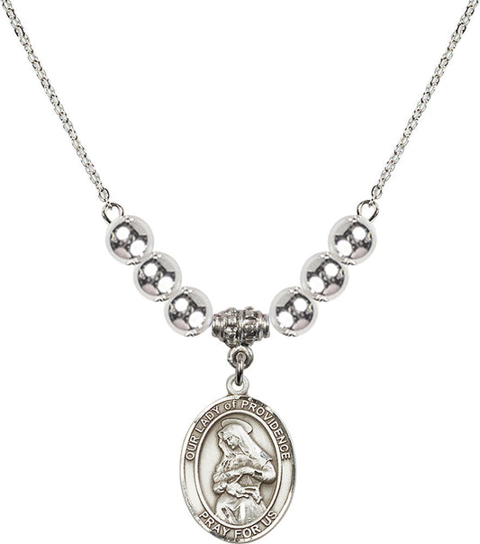 Sterling Silver Our Lady of Providence Birthstone Necklace with Sterling Silver Beads - 8087