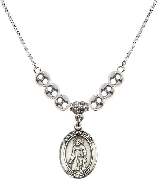 Sterling Silver Saint Peregrine Laziosi Birthstone Necklace with Sterling Silver Beads - 8088