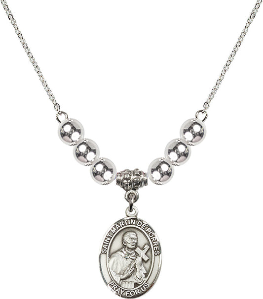 Sterling Silver Saint Martin de Porres Birthstone Necklace with Sterling Silver Beads - 8089