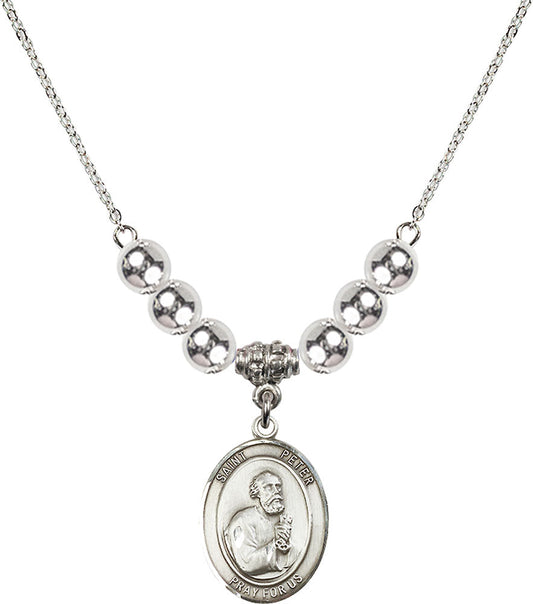 Sterling Silver Saint Peter the Apostle Birthstone Necklace with Sterling Silver Beads - 8090