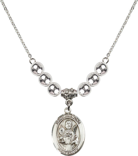Sterling Silver Saint Raymond Nonnatus Birthstone Necklace with Sterling Silver Beads - 8091