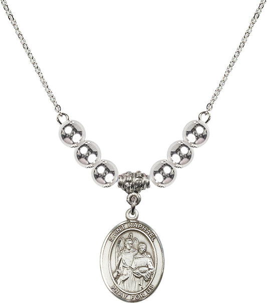 Sterling Silver Saint Raphael the Archangel Birthstone Necklace with Sterling Silver Beads - 8092