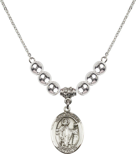 Sterling Silver Saint Richard Birthstone Necklace with Sterling Silver Beads - 8093