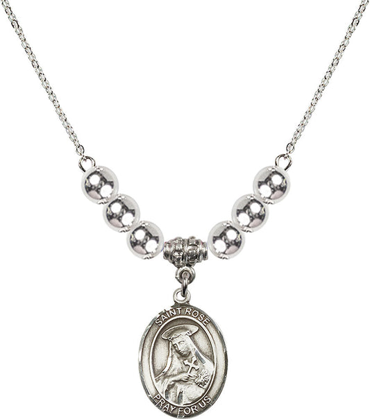 Sterling Silver Saint Rose of Lima Birthstone Necklace with Sterling Silver Beads - 8095