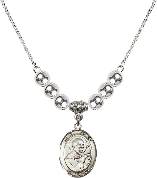 Sterling Silver Saint Robert Bellarmine Birthstone Necklace with Sterling Silver Beads - 8096