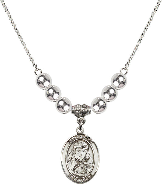 Sterling Silver Saint Sarah Birthstone Necklace with Sterling Silver Beads - 8097