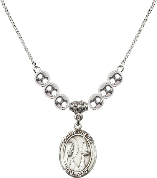 Sterling Silver Our Lady Star of the Sea Birthstone Necklace with Sterling Silver Beads - 8101