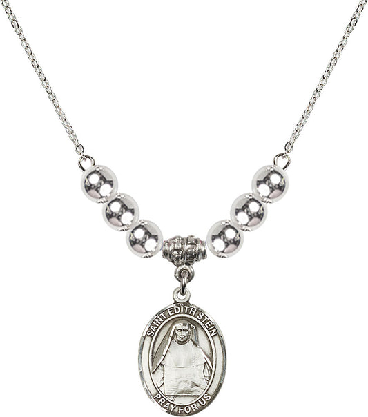 Sterling Silver Saint Edith Stein Birthstone Necklace with Sterling Silver Beads - 8103